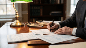 签署财务文件特写